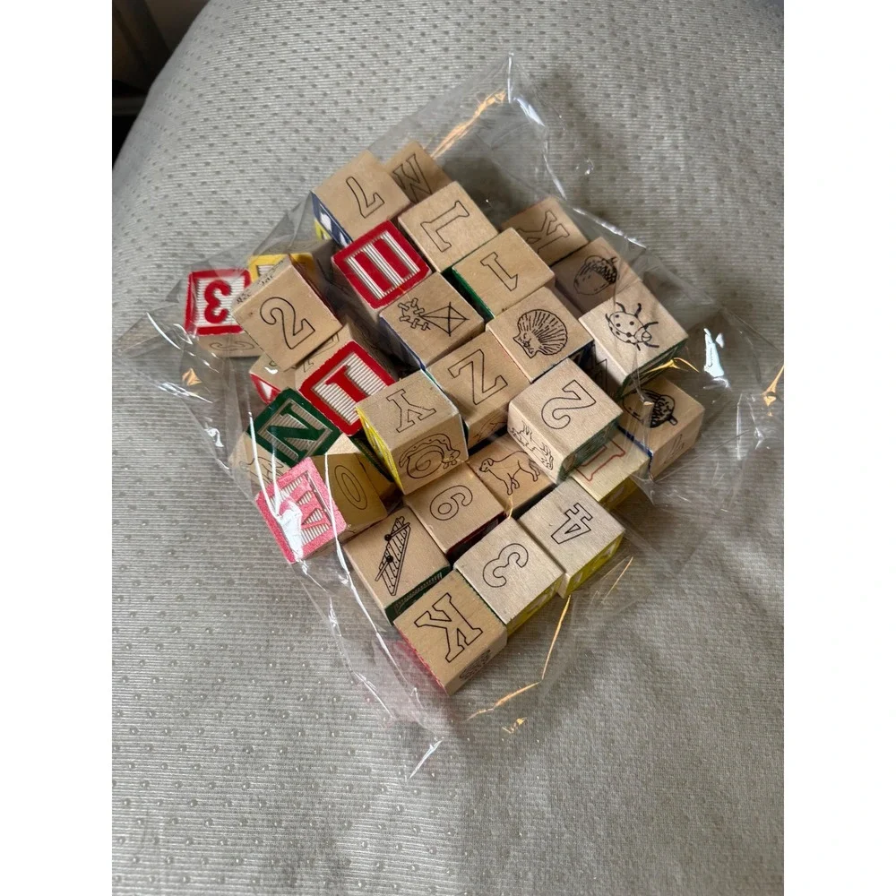 Wooden Alphabet Blocks Unisex OS Multicolor Good Vintage Educational Toy